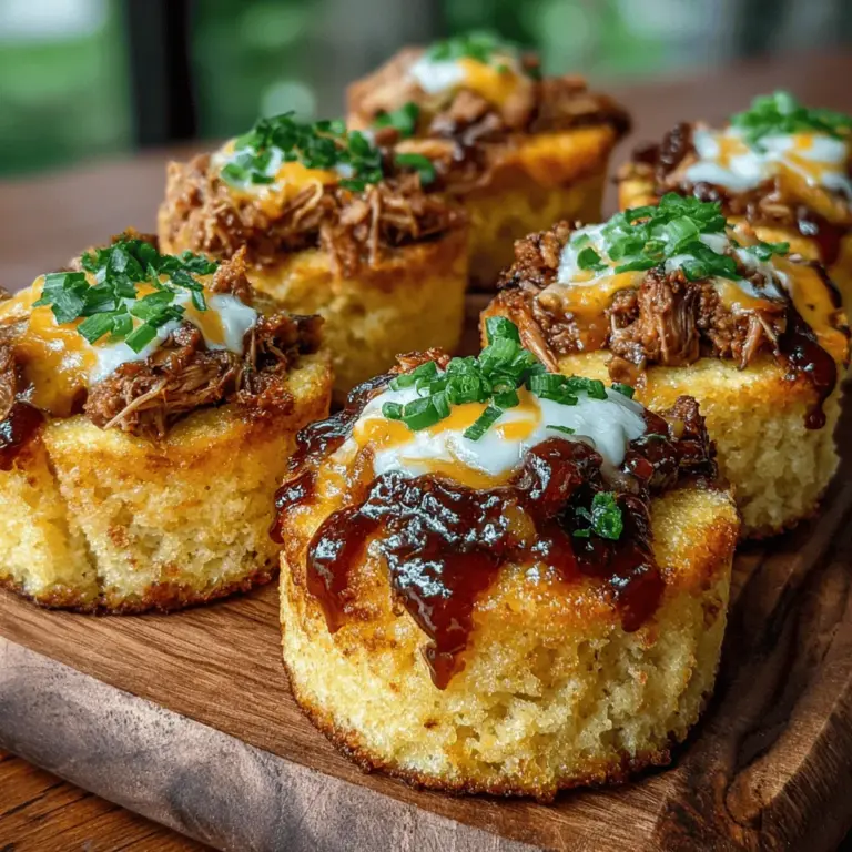 If you're looking for a delightful and comforting appetizer that can easily steal the spotlight at any gathering, look no further than Mini BBQ Chicken Cornbread Cups. This dish beautifully marries the smoky, tangy flavors of BBQ chicken with the warm, sweet undertones of cornbread, resulting in bite-sized morsels that are perfect for parties, family dinners, or casual gatherings. Not only are these cornbread cups delicious, but they also offer versatility, allowing you to customize them based on your taste preferences or dietary needs.