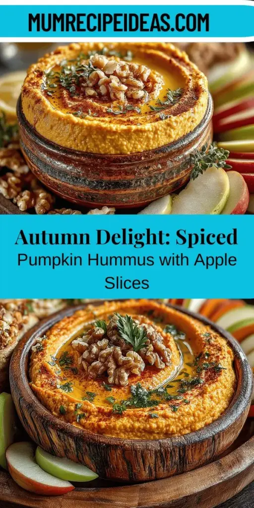 Experience the flavors of fall with Spiced Pumpkin Hummus paired with crisp apple slices. This nutritious dip combines chickpeas and pumpkin puree, delivering a creamy texture and delightful taste. Enhanced with warm spices like cinnamon and ginger, this hummus is perfect for gatherings or cozy nights in. Quick to prepare, it’s a healthy indulgence that satisfies both tastebuds and dietary needs. Bring the essence of autumn to your kitchen with this delicious recipe!