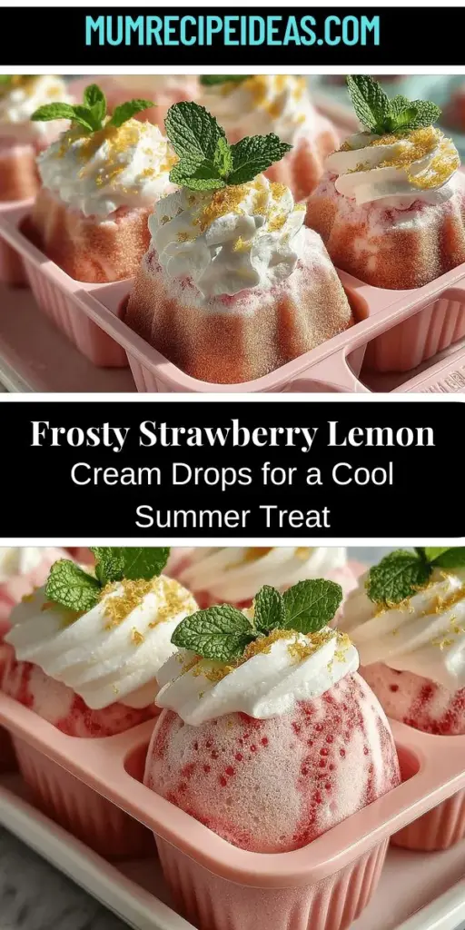 Beat the heat this summer with Frosty Strawberry Lemon Cream Drops, a deliciously refreshing dessert that combines sweet strawberries and zesty lemons. Perfect for warm afternoons or festive gatherings, this simple recipe requires just a few ingredients and is easy to make at home. With layers of fruity flavor and creamy texture, it's a delightful treat that everyone will love. Enjoy the taste of summer with this vibrant, homemade frozen treat!