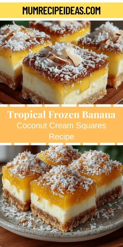 Discover the tropical delight of Frozen Banana Coconut Cream Squares! This easy recipe combines ripe bananas and creamy coconut for a refreshing treat that's both vegan and gluten-free. Perfect for a hot day or a guilt-free dessert, these squares are quick to make with just a few wholesome ingredients. Enjoy the health benefits of bananas and coconut cream while indulging in a flavorful, satisfying dessert that everyone will love. Your new favorite treat awaits!