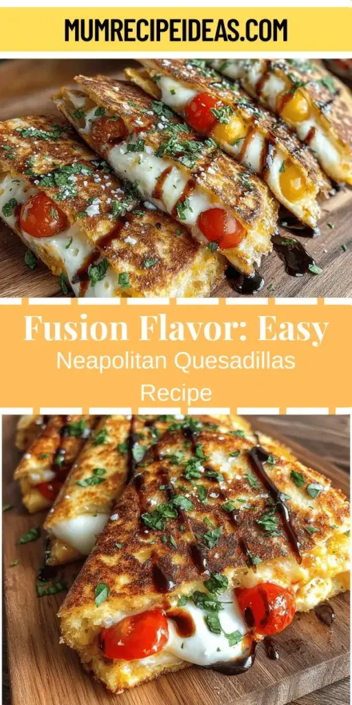 Discover the delightful fusion of Italian and Mexican cuisine with these Simply Delicious Neapolitan Quesadillas. Bursting with creamy mozzarella, ricotta, fresh basil, and juicy cherry tomatoes, this quick and easy recipe creates a satisfying meal or snack for any occasion. Perfect for gatherings or a simple weeknight dinner, these quesadillas are not only flavorful but also versatile, allowing you to customize ingredients to suit your taste. Enjoy a taste of Italy in every crispy bite!