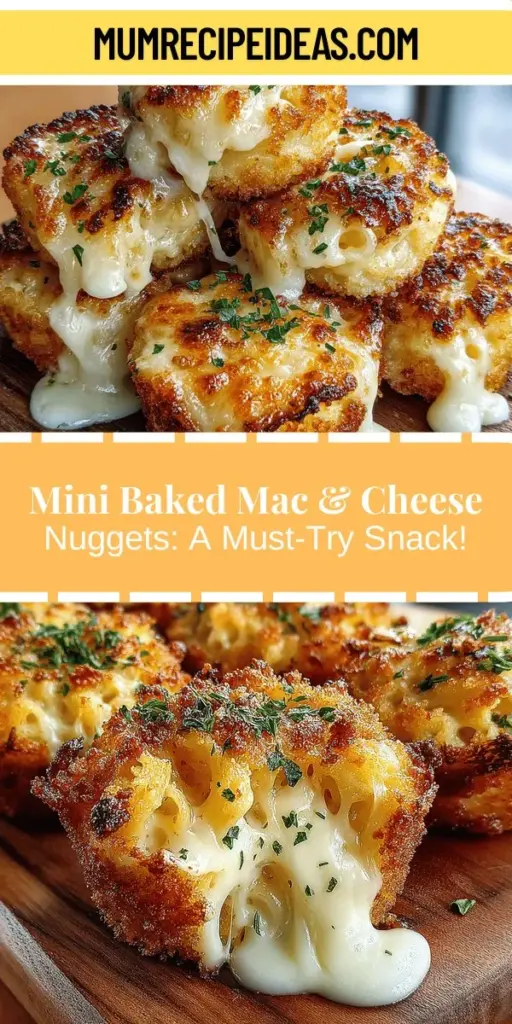 Discover the joy of Mini Baked Mac & Cheese Nuggets, a delicious twist on the classic comfort food. These bite-sized treats pack all the creamy, cheesy goodness of traditional mac and cheese into an easy-to-eat format that’s perfect for parties, gatherings, or a cozy snack at home. With a crispy exterior and rich filling, they’re customizable to suit various dietary preferences. Enjoy a fun and satisfying way to indulge in mac and cheese!