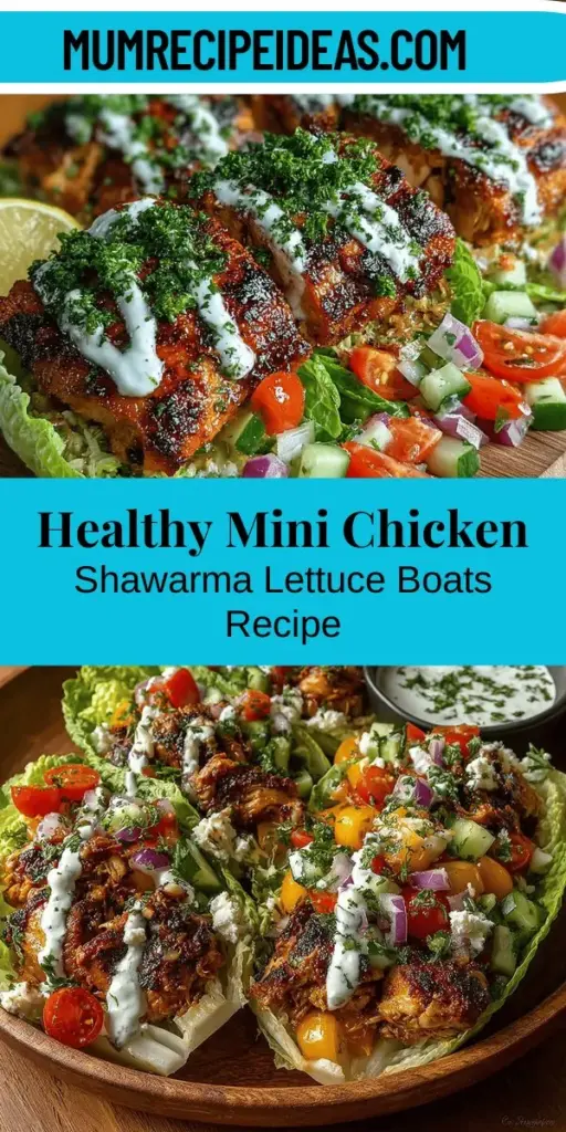 Discover a delicious and healthy twist on traditional shawarma with Mini Chicken Shawarma Lettuce Boats. This recipe replaces pita with crisp lettuce leaves for a low-carb option that's full of flavor. Filled with marinated chicken thighs, vibrant veggies, and a creamy yogurt-tahini sauce, these lettuce boats are customizable and perfect for any occasion. Enjoy a nutritious meal that's easy to prepare and sure to impress family and friends!