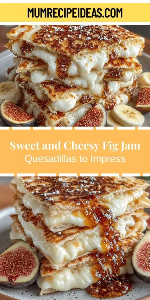 Discover the delicious twist on a classic favorite with Fig Jam Fiesta Quesadillas. This easy-to-make recipe harmonizes the creamy richness of mozzarella and cream cheese with the sweet intensity of fig jam, creating a delightful balance of flavors. Perfect for family meals or gatherings, these quesadillas offer a unique blend of sweet and savory that'll please both kids and adults. Try them out and impress your guests with this gourmet treat that’s simple to prepare and full of nutritious ingredients. Enjoy a culinary adventure in your kitchen today!