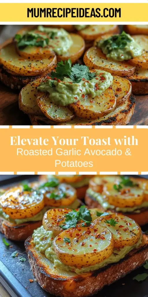 Discover the delicious fusion of flavors with Roasted Garlic Avocado Potato Toast. This dish elevates the classic avocado toast by adding crispy roasted potatoes and sweet garlic for a satisfying and nutritious meal. Perfect for breakfast, a snack, or a light lunch, it's easy to customize with your favorite toppings. Enjoy the heart-healthy benefits of avocados and the comforting crunch of potatoes, making each bite a delightful experience. Try this simple and versatile recipe today!