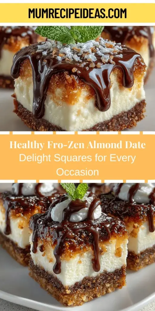 Discover the Fro-Zen Almond Date Delight Squares, a scrumptious and healthy dessert that satisfies both your sweet cravings and dietary goals. This easy recipe combines creamy Greek yogurt, natural Medjool dates, and crunchy raw almonds, making it perfect for everyone, including those with gluten-free or vegan preferences. Enjoy the nutritional benefits of each ingredient while creating a delightful treat that you can serve at gatherings or enjoy as a guilt-free snack any time.