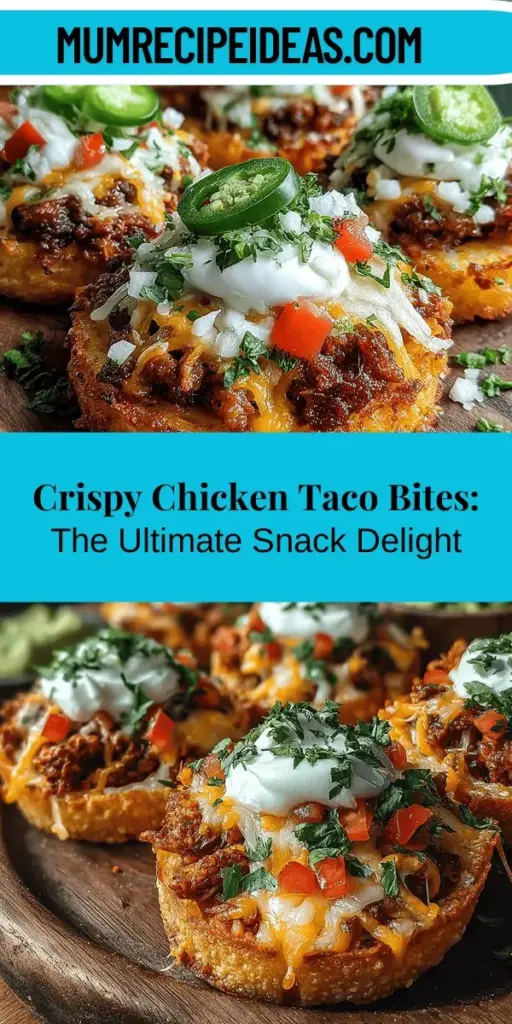 Discover the joy of Crispy Chicken Taco Bites, a fun and delicious snack for any event! These bite-sized treats combine ground chicken, crunchy tortilla chips, and melted cheddar cheese to create an irresistible appetizer. Perfect for parties, game days, or family gatherings, they're easy to make and customize with your favorite toppings. Enjoy a flavorful experience that delights everyone while keeping health in mind. Get ready to impress your guests with this crowd-pleaser!