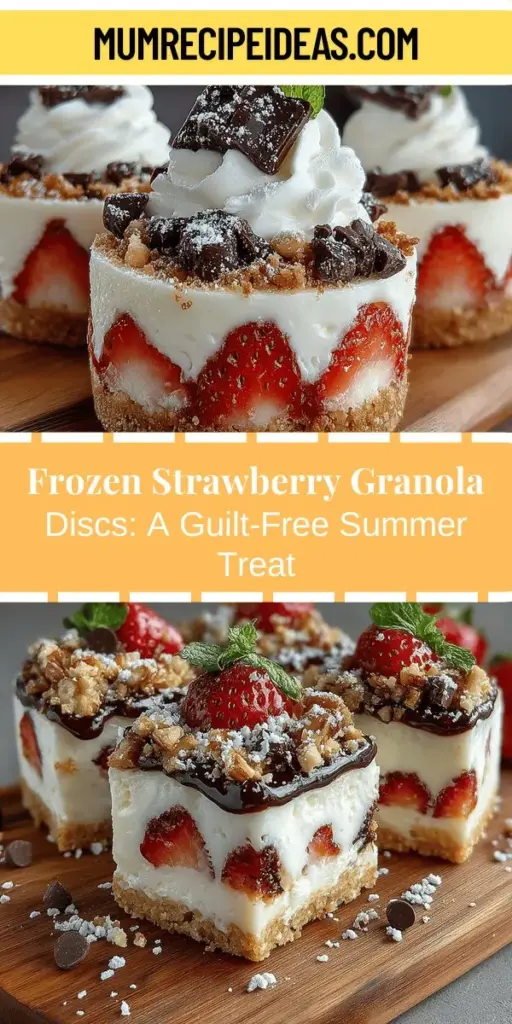 Beat the summer heat with Frosty Strawberry Delight Granola Discs, a refreshing and nutritious treat perfect for any occasion. Made with creamy Greek yogurt, fresh strawberries, and crunchy granola, these discs are not only delicious but also guilt-free. Easy to prepare and customizable, they’re ideal for poolside lounging or summer barbecues. Discover how to craft these delightful snacks and impress your family and friends with a wholesome, tasty dessert they'll love!