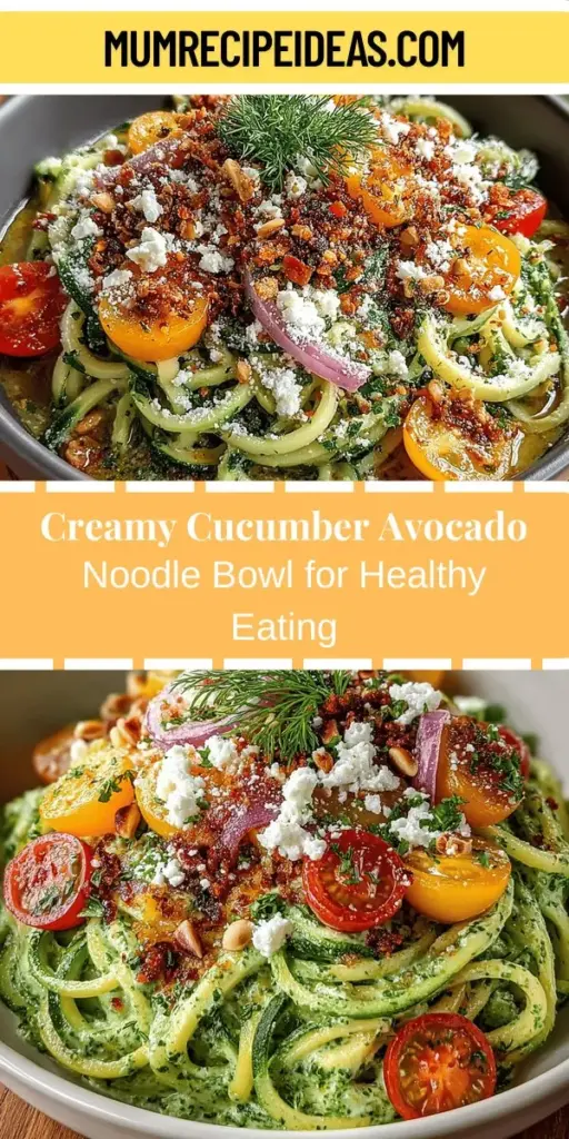 Discover the refreshing Creamy Cucumber Avocado Noodle Bowl, a perfect blend of healthy eating and delicious flavors. This simple recipe combines crunchy cucumbers and creamy avocado, making it a versatile option for lunch, dinner, or as a side dish. Packed with nutrients, including healthy fats and proteins, this bowl is easy to prepare and customizable with your favorite veggies. Elevate your meals with this vibrant, satisfying dish that celebrates fresh ingredients.