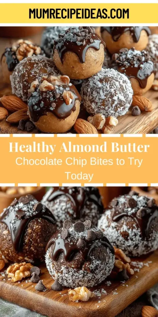 Discover the perfect guilt-free treat with Almond Butter Chocolate Chip Bites! These bite-sized snacks are a delicious blend of almond butter, dark chocolate chips, and rolled oats, making them both satisfying and nutritious. Packed with healthy fats and natural sweeteners, they are ideal for busy lifestyles. Easy to prepare, customizable, and perfect for on-the-go snacks, these bites are sure to satisfy your sweet tooth while supporting your health goals. Enjoy a wholesome indulgence today!
