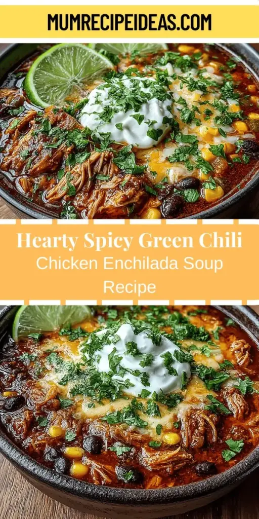Warm your soul with a steaming bowl of Spicy Green Chili Chicken Enchilada Soup. This delightful dish fuses tender chicken, zesty green chiles, and aromatic spices into a comforting experience that celebrates its Mexican roots. Perfect for chilly nights or family gatherings, it's hearty, nourishing, and easy to make. Discover the rich flavors and textures in every spoonful, along with helpful tips for preparation, serving, and storage. Your new favorite comfort food awaits!