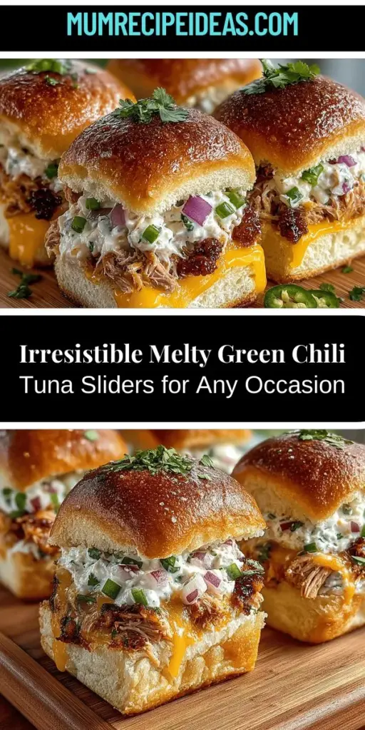 Discover the delicious world of Melty Green Chili Tuna Sliders, a versatile dish perfect for any occasion! Packed with flavor, these sliders feature creamy tuna salad combined with zesty green chilies and melted Monterey Jack cheese, creating a satisfying bite that everyone will love. Easy to prepare and customizable, you can enjoy them as a snack, in family dinners, or at gatherings. Elevate your meals with this mouthwatering recipe that's sure to impress!