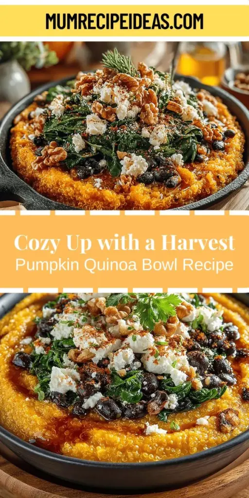 Celebrate the flavors of autumn with the Harvest Pumpkin Quinoa Bowl, a nourishing dish that combines the earthy sweetness of pumpkin, the nutty texture of quinoa, and vibrant spinach. Packed with protein and essential nutrients, this cozy bowl is perfect for both lunch and dinner. Easy to prepare, it can be customized with seasonal ingredients and is a great option for meal prepping. Embrace the season's bounty and enjoy a warm, satisfying meal that delights the senses.