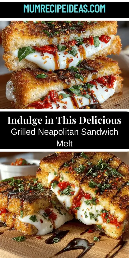 Discover the irresistible flavors of Italy with the Grilled Neapolitan Sandwich Melt. This recipe combines creamy mozzarella, sun-dried tomatoes, and fresh basil on crispy sourdough, offering a gourmet experience that's easy to make at home. Ideal for lunch or a quick dinner, this melt captures the essence of Italian cuisine in every bite. Learn about the key ingredients and preparation tips to achieve a perfectly gooey and satisfying sandwich that will impress your taste buds.
