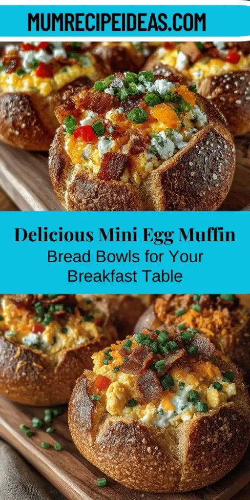 Discover the joy of Breakfast with Mini Egg Muffin Bread Bowls, a delightful blend of fluffy eggs, savory cheese, and colorful veggies nestled in a warm, edible bowl. Perfect for brunch, quick mornings, or impressing guests, these bowls combine convenience with flavor. With versatile ingredients and easy preparation, you can customize them to suit any taste. Elevate your breakfast experience with this creative and nutritious option that promises satisfaction and fun in every bite!