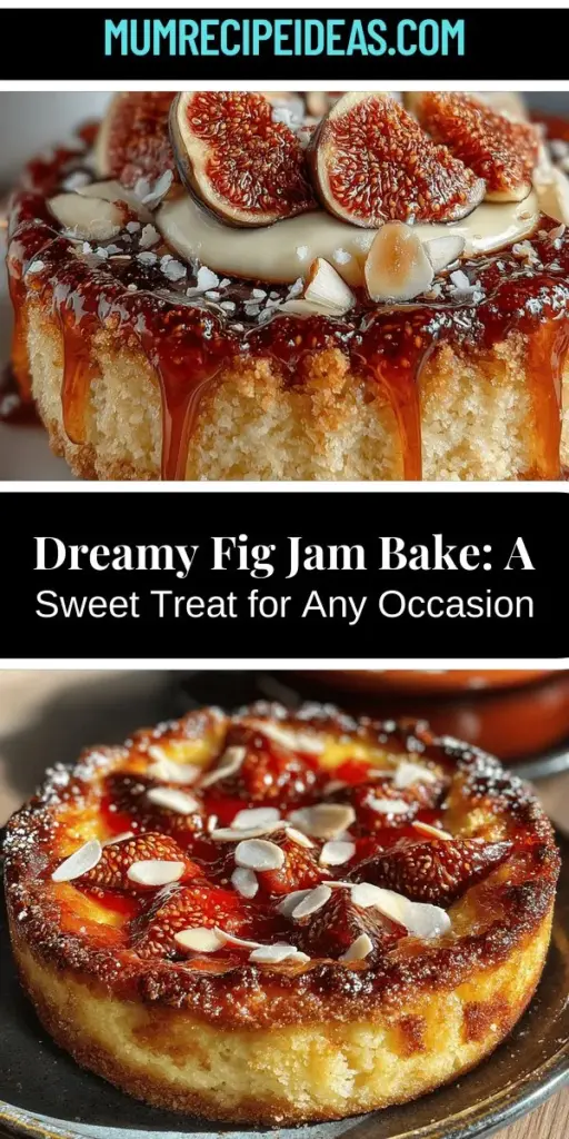 Discover the delightful flavors of the Dreamy Fig Jam Bake, a versatile dessert perfect for any gathering. This treat features luscious fig jam paired with a crumbly, buttery crust, creating a beautiful balance of textures and tastes. Made with fresh figs, almond flour, and rolled oats, this recipe is not only delicious but also nutritious. Serve it warm, topped with whipped cream or ice cream, for a truly memorable experience. Perfect for brunch or as a snack, this bake will enchant your palate and impress your guests. Enjoy the joy of baking and sharing this sweet delight!
