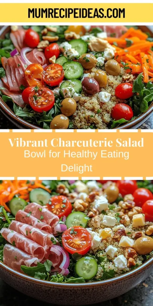 Discover the Vibrant Healthy Charcuterie Salad Bowl, a colorful mix of fresh greens, vegetables, lean proteins, and flavorful cheeses that makes for a nutritious and satisfying meal. This salad is more than just a side dish; it’s a complete and balanced meal that appeals to both the eyes and taste buds. With its versatility, you can easily customize it to fit dietary needs, ensuring everyone can enjoy a delicious and healthy dining experience. Perfect for any occasion, this salad encourages creativity and nutrition in your meals.