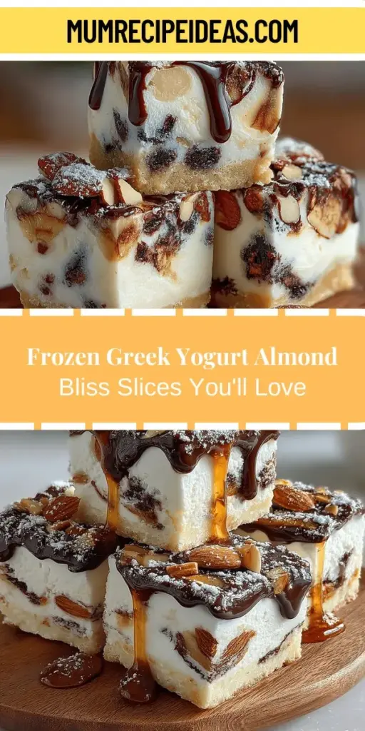 Beat the heat this summer with a deliciously refreshing treat: Frozen Greek Yogurt Almond Bliss Slices. This nutritious dessert combines creamy Greek yogurt, almond butter, and crunchy toasted almonds for a satisfying indulgence that’s also good for you. It's easy to make with just a few wholesome ingredients, making it a perfect snack for yourself or a delightful surprise for family and friends. Enjoy this guilt-free treat while savoring the balance of flavor and nutrition!