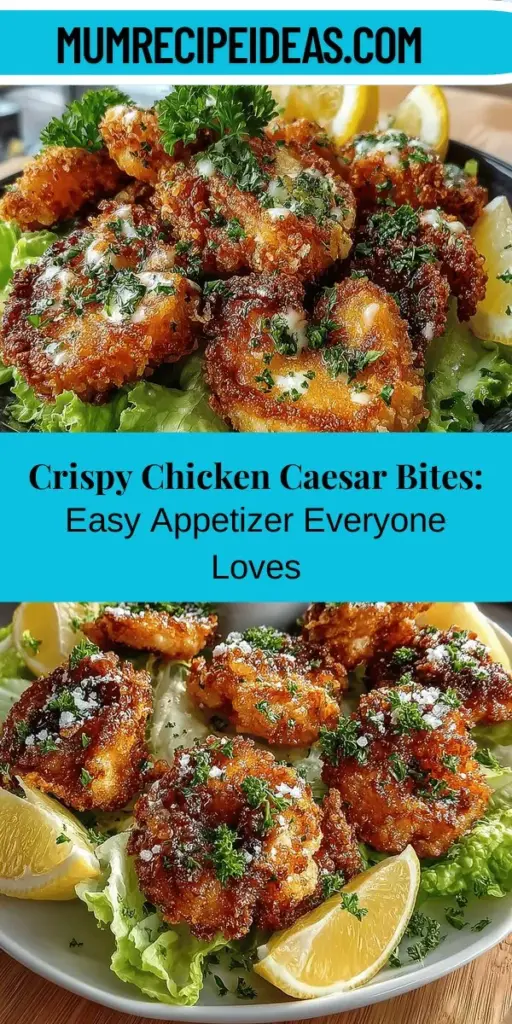 Discover the perfect appetizer for any occasion with Crispy Chicken Caesar Bites! This delightful recipe combines the classic flavors of Caesar salad with the satisfying crunch of crispy chicken. Easy to prepare and perfect for gatherings, these bite-sized treats will leave your guests wanting more. Enjoy a delicious blend of tender chicken, tangy Caesar dressing, and a crispy coating. Follow our step-by-step guide to make these irresistible bites that are sure to impress!