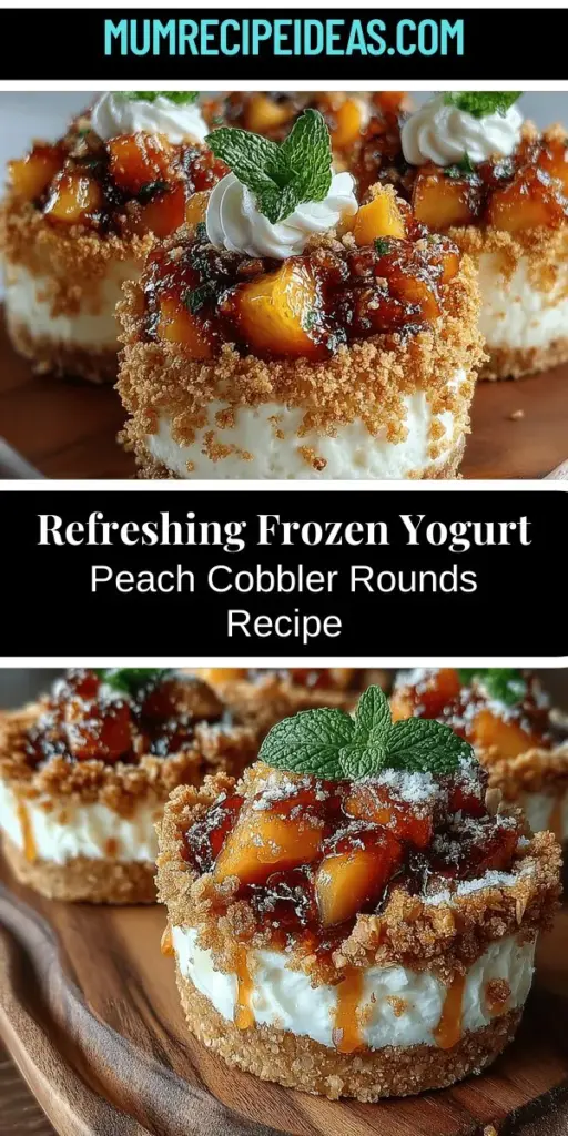 Discover a refreshing twist on a classic dessert with Frozen Yogurt Peach Cobbler Rounds! This delightful treat combines the natural sweetness of ripe peaches and the creaminess of yogurt, all topped with crunchy granola. Perfect for summer gatherings, these frozen rounds are easy to prepare in just 20 minutes. With their nutritious ingredients, including peaches, almond flour, and coconut oil, they satisfy your sweet tooth while keeping health in mind. Enjoy a guilt-free indulgence that everyone can savor!