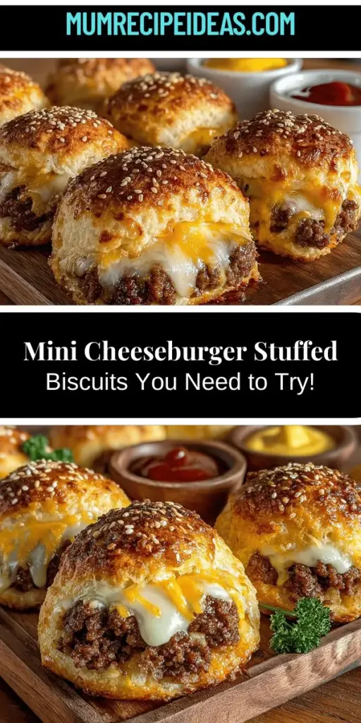 Mini Cheeseburger Stuffed Biscuits combine two favorite comfort foods into one deliciously fun bite-sized snack. Perfect for gatherings or family dinners, these easy-to-make stuffed biscuits are sure to impress. With a filling of seasoned ground beef, melted cheddar, and classic toppings like onions and pickles, they offer an explosion of flavor in every bite. Customize them to your liking and enjoy this comforting treat at any occasion.