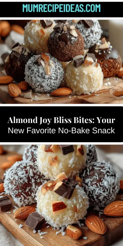 Discover the perfect solution for healthy snacking with Almond Joy Bliss Bites! These no-bake energy bites combine the beloved flavors of Almond Joy candy bars with nutritious ingredients, making them a guilt-free treat. Packed with rolled oats, nut butter, shredded coconut, and dark chocolate, these bites are easy to prepare and ideal for busy days. Enjoy them as a quick snack, post-workout treat, or party delight that everyone will love. Indulge in sweetness while nourishing your body!
