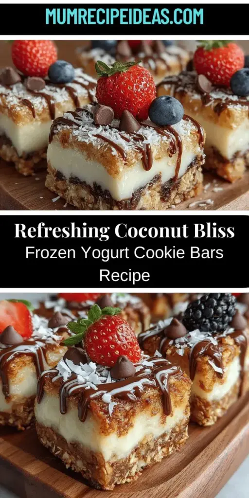Coconut Bliss Frozen Yogurt Cookie Bars are the perfect blend of flavors and textures, making them a refreshing and guilt-free treat. This health-conscious dessert uses natural ingredients like rolled oats and almond flour, catering to various dietary needs, including gluten-free and vegan options. Ideal for summer gatherings or a cozy night in, enjoy these creamy, coconut-infused bars as a delightful alternative to traditional sweets, satisfying your sweet tooth without sacrificing nutrition.