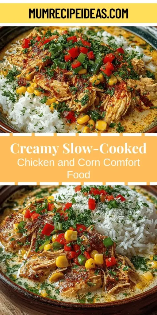 Discover the ultimate comfort food with this Slow-Cooked Creamy Chicken & Corn Delight! This heartwarming dish features tender chicken simmered with sweet corn, vibrant bell peppers, and a creamy sauce that's perfect for any occasion. Ideal for busy weeknights, it offers convenience without sacrificing flavor. With options for meal prep and dietary preferences, this recipe is sure to become a family favorite. Enjoy a wholesome, cozy dinner that everyone will love!