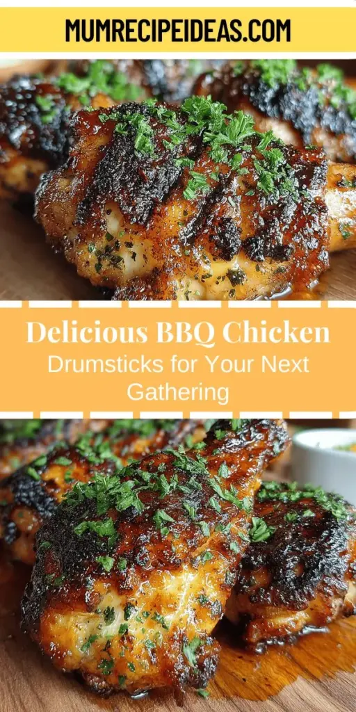 Indulge in the comfort of homemade BBQ chicken drumsticks, the ultimate crowd-pleaser for any gathering. With juicy, tender meat and a smoky, sweet glaze, these drumsticks evoke memories of summer cookouts and family fun. Personalize your flavor with your favorite BBQ sauces and spices, making each bite uniquely yours. Simple to prepare and perfect for sharing, this recipe is sure to impress your loved ones and create lasting memories. Enjoy a delicious dish that fits into a balanced diet while being irresistibly flavorful!