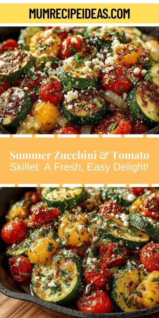 Discover the vibrant flavors of summer with this Zesty Zucchini & Tomato Summer Skillet recipe! Packed with fresh zucchini and juicy tomatoes, this dish is not only quick to prepare but also beautifully showcases the season's produce. With a medley of aromatic herbs and the option to add creamy feta, you'll have a nutritious, delicious dish ideal for busy days. Perfect as a light main course or a colorful side, let your culinary creativity shine this summer!