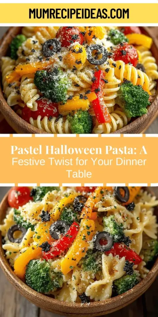 Celebrate Halloween with a twist by making the Spook-tacular Pastel Halloween Pasta Delight! This vibrant dish combines playful pasta shapes, colorful vegetables, and a creamy Parmesan sauce for a feast that delights both the eyes and taste buds. Packed with nutrition from bell peppers, broccoli, and cherry tomatoes, this recipe is not only delicious but also a fun way to gather family and friends in the kitchen. Get ready to impress your guests and create lasting memories this spooky season!