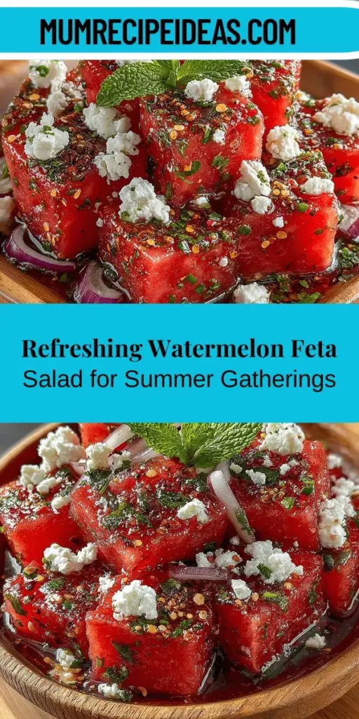 Dive into summer with the refreshing Zesty Watermelon Feta Salad featuring mint and lime. This vibrant salad combines sweet watermelon with creamy feta, crunchy red onion, and aromatic mint, all brought together with a zesty lime dressing. Perfect for picnics or light meals, it's a feast for the senses, bursting with flavor and nutrients. With easy preparation and endless serving possibilities, this salad is a must-try for your summer gatherings. Refresh your palate and impress your guests with this delightful dish!