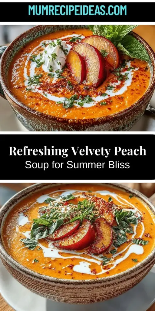 Discover the delight of velvety creamy peach soup, the perfect summer dish that combines the sweetness of ripe peaches with a creamy texture. This versatile recipe can be served chilled as an appetizer or warm as a dessert, making it ideal for any occasion. Packed with vitamins and flavor, this refreshing soup uses natural ingredients like ginger and lemon to elevate its taste. Join us in crafting this delicious dish that's both indulgent and nutritious, perfect for any gathering.