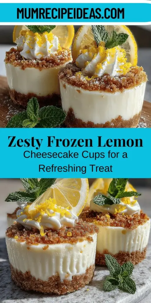 Indulge in the refreshing delight of Zesty Frozen Lemon Cheesecake Yogurt Cups. Perfect for warm days, these creamy treats combine the bright flavor of lemon with the wholesome goodness of Greek yogurt. Packed with protein and probiotics, they offer a guilt-free dessert experience. Easy to prepare in just a few steps, these yogurt cups can be customized to suit your taste. Enjoy them at gatherings or as a cool, healthy snack anytime!