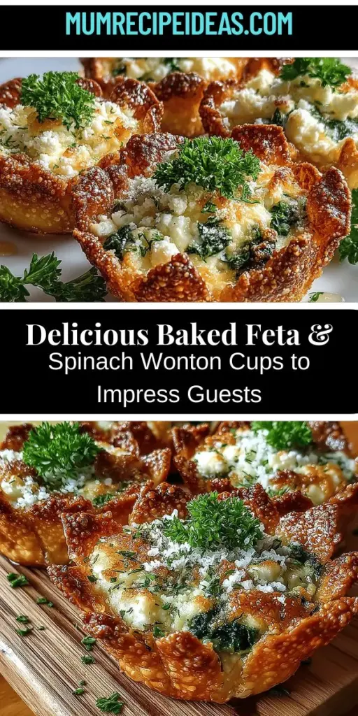 Elevate your appetizer game with these Baked Feta & Spinach Wonton Cups! Combining creamy feta and vibrant spinach, this versatile dish is perfect for any gathering, from casual get-togethers to elegant parties. With easy preparation and endless customization options, these golden, crispy cups are sure to impress your guests. Discover the delicious flavors and health benefits of this delightful treat that balances taste and nutrition beautifully. Perfect for any occasion!