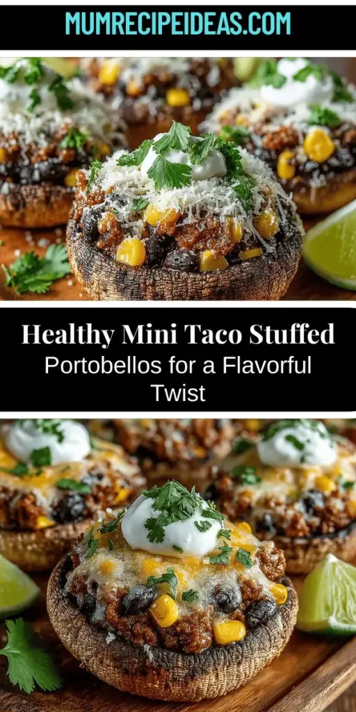Discover the delicious and healthy Mini Taco Stuffed Portobellos, a fantastic alternative to traditional tacos! Made by filling meaty Portobello mushrooms with a flavorful mix of ground turkey or beef, black beans, corn, and spices, this recipe is perfect for any meal occasion. Low in calories and packed with nutrients, they cater to various diets while satisfying your taco cravings. Elevate your dining experience with this satisfying, easy-to-make dish!