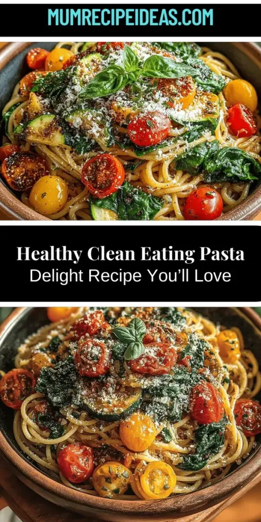 Discover the joy of clean eating with this Healthy Clean Eating Pasta Delight recipe. Packed with whole grain pasta, vibrant fresh vegetables like spinach, zucchini, and cherry tomatoes, and flavored with nutritional yeast and a drizzle of olive oil, this dish is not only nutritious but also full of flavor. Perfect for any dietary preference, it's a satisfying way to enjoy wholesome ingredients while promoting overall wellness. Embrace healthy eating with this delicious and colorful meal!