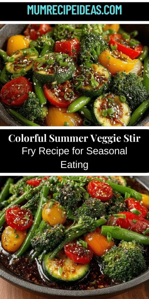 Embrace the flavors of summer with this Vibrant Summer Veggie Stir Fry, a delicious and nutritious dish that celebrates the season's bounty. Packed with fresh vegetables like broccoli, bell peppers, snap peas, zucchini, and cherry tomatoes, this quick recipe is perfect for busy weeknights. Enjoy the health benefits of these nutrient-rich ingredients while savoring the colorful medley. Whether served over rice or enjoyed on its own, this stir fry is a must-try for a light, flavorful meal.