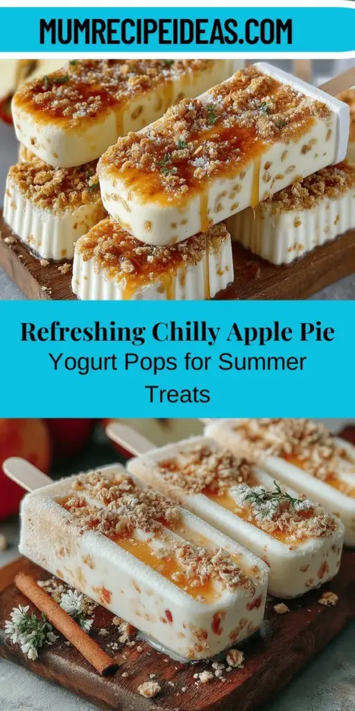 Discover the perfect summer treat with Chilly Apple Pie Yogurt Pops! These delicious, healthy pops combine creamy Greek yogurt, fresh apples, and warm spices to capture the essence of apple pie in a refreshing frozen snack. With simple ingredients and easy preparation, they're a guilt-free way to satisfy your sweet cravings while providing essential nutrients. Ideal for family gatherings or a sunny day, these yogurt pops are sure to become a favorite. Enjoy the joy of homemade treats this summer!