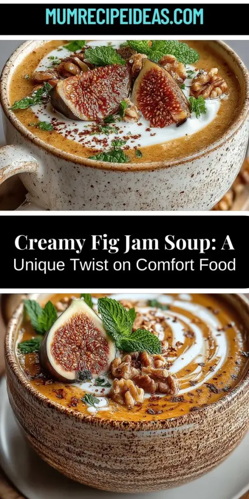 Discover the delightful world of Creamy Fig Jam Soup, a unique twist on traditional soups that combines the rich sweetness of fresh figs with a creamy texture. This easy-to-make dish is perfect for any occasion, whether served warm in the winter or chilled in the summer. Packed with vitamins, fiber, and antioxidants, it’s a nutritious choice that also feels indulgent. Impress your guests with this gourmet soup that showcases the natural flavors of figs while being simple to prepare. Perfect for sharing with family and friends!
