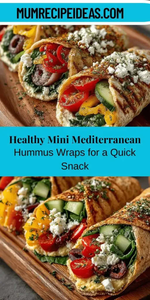 Discover the ultimate healthy snack with Mini Mediterranean Hummus Wraps! These easy-to-make wraps are brimming with flavors and nutrients, perfect for a quick lunch or party appetizer. Featuring whole wheat tortillas, creamy hummus, fresh veggies, and a touch of feta and olives, each bite is a burst of Mediterranean goodness. Not only are they delicious, but these wraps also support heart health and provide essential vitamins. Enjoy a deliciously wholesome treat!