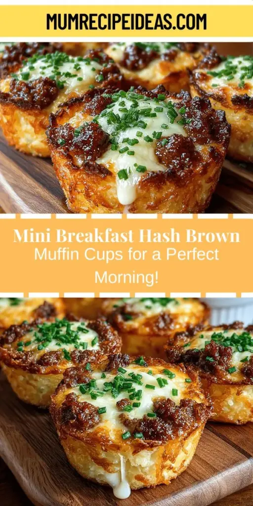 Start your day with a tasty twist on breakfast by making Mini Breakfast Hash Brown Muffin Cups. These delightful treats combine crispy hash browns, savory meats, and fluffy eggs, all baked into a portable muffin shape that's perfect for busy mornings or leisurely brunches. With endless customization options, you can easily tailor them to your taste by swapping ingredients or adding vegetables. Prepare a batch in advance for a quick, hearty meal anytime!