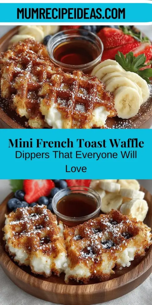 Upgrade your breakfast game with Mini French Toast Waffle Dippers! This fun and interactive recipe combines the rich flavors of French toast with the delightful shape of waffles, creating bite-sized treats perfect for dipping. Made with brioche bread, eggs, and milk, they're easy to whip up and customizable with various toppings like fresh fruit, syrup, or whipped cream. Great for family breakfasts, brunch with friends, or special weekend treats, these dippers are sure to impress everyone!