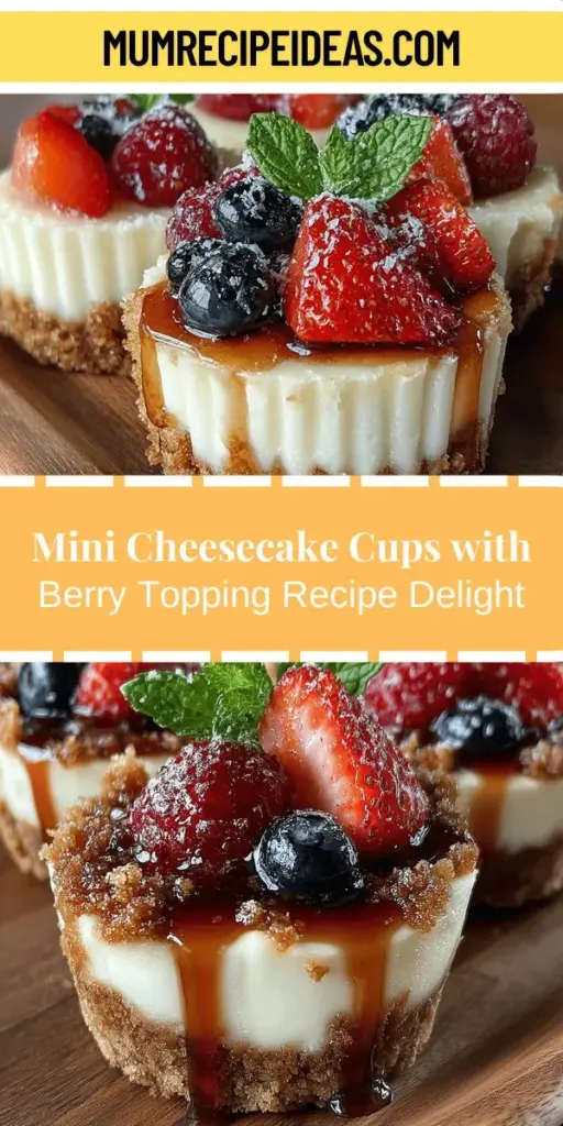 Indulge in the sweet goodness of Mini Cheesecake Cups topped with a colorful berry medley. These delightful bite-sized desserts blend the creamy richness of classic cheesecake with the refreshing taste of fresh berries. Perfect for parties or a cozy night in, they're easy to make and serve. This recipe guides you through crafting the ideal crust, creamy filling, and vibrant toppings, ensuring your mini cheesecakes not only taste divine but also impress visually. Enjoy a guilt-free treat that's sure to please any crowd!