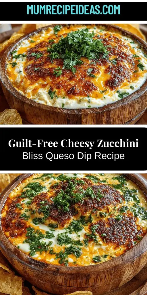 Discover the delicious Cheesy Zucchini Bliss Queso Dip, the perfect appetizer for any gathering! This creamy dip combines sharp cheddar and Monterey Jack cheeses with fresh grated zucchini for added nutrition without sacrificing flavor. Enhanced with sautéed onions, garlic, and jalapeños, every bite is packed with savory goodness. Easy to prepare and wonderful with tortilla chips or fresh veggies, this dip will quickly become your go-to for game nights and cozy family get-togethers. Enjoy the guilt-free indulgence!