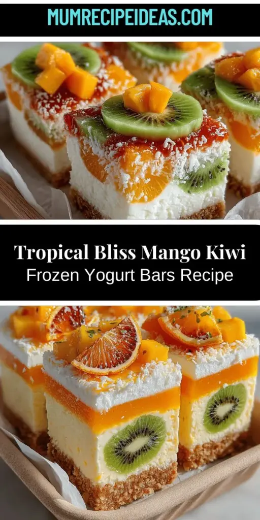 Indulge in a tropical escape with Tropical Bliss Frozen Yogurt Mango Kiwi Bars. This delightful treat combines the vibrant flavors of ripe mango and kiwi with creamy Greek yogurt for a refreshing dessert that’s both healthy and satisfying. Perfect for warm days or a cooler snack, these bars are easy to make at home. Packed with nutrients and customizable to your taste, they offer a guilt-free, nutritious option for family gatherings or a sweet pick-me-up anytime you need it.