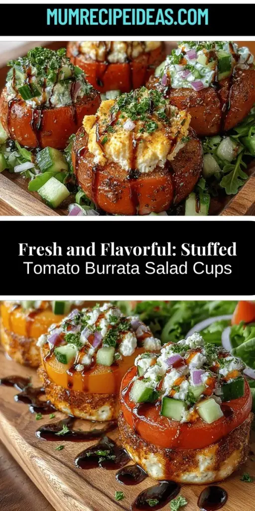 Discover a fresh and vibrant summer dish with Stuffed Tomato Burrata Salad Cups. This delightful recipe highlights heirloom tomatoes, celebrated for their rich flavors and beautiful colors, paired with creamy burrata cheese for an irresistible taste sensation. Perfect for picnics, dinner parties, or a light lunch, these stuffed salad cups not only offer a feast for the eyes but also burst with the essence of seasonal ingredients. Embrace the flavors of summer and impress your guests with this elegant and nutritious dish!