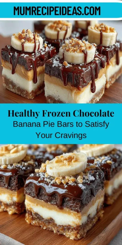 Love a dessert that’s both indulgent and healthy? Try these Frozen Chocolate Banana Pie Bars! With rich chocolate and sweet bananas, they're a hit for kids and adults alike. Made with simple, wholesome ingredients like ripe bananas, creamy peanut butter, and rolled oats, this treat offers a delightful creamy and crunchy texture. Perfect for any occasion, these bars are not just a dessert—they're also a nutritious breakfast or post-workout snack. Get ready to satisfy your sweet cravings guilt-free!