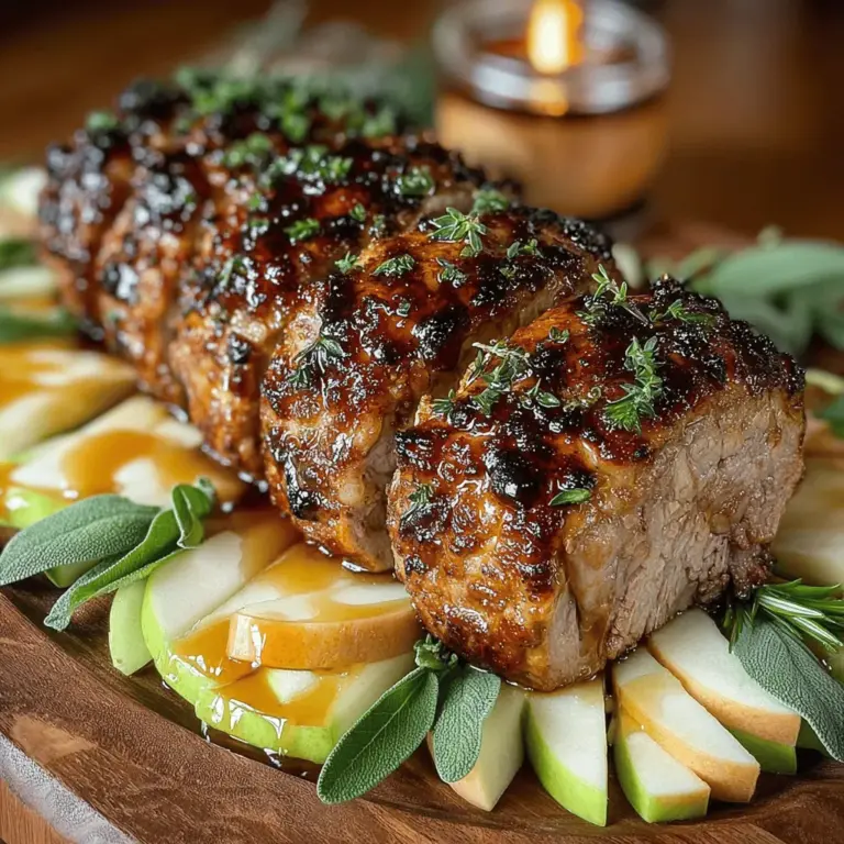The Apple Sage Roasted Pork Tenderloin is a dish that perfectly marries the savory richness of tender pork with the sweet, crisp notes of apples and the aromatic charm of sage. This delectable combination creates a flavorful experience that is not only satisfying but also visually appealing, making it a perfect centerpiece for gatherings during the cozy fall and winter months.
