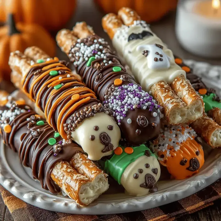 As the leaves turn vibrant shades of orange and gold and the air grows crisp, the festive spirit of Halloween begins to permeate our homes. This beloved holiday is not just about costumes and trick-or-treating; it’s also an opportunity for creativity in the kitchen. Halloween brings with it an array of opportunities to craft delightful treats that embody both the spooky and the whimsical. One such treat that perfectly captures this spirit is the Spooky Halloween Pretzel Rods. These easy-to-make snacks are not only visually appealing but also offer a delightful combination of sweet and salty flavors that are sure to be a hit at any Halloween gathering.